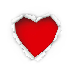 Naklejka na ściany i meble Torn paper heart,Valentines day background. Illustration of a hole in paper in the shape of heart. Isolated on white background. Place for your text or image. Vector available.