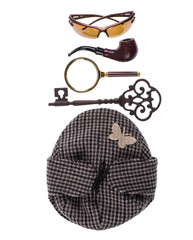 cap of the famous detective Sherlock Holmes,Investigation concept