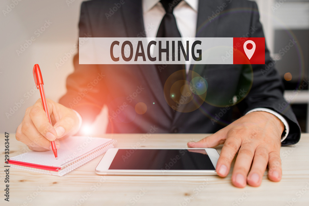 Poster writing note showing coaching. business concept for demonstrating supports client in achieving speci