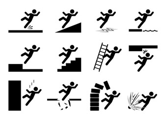 Set of safety signs. Slippery icons. Collection of warning and caution signs. Signs of danger and alerts.