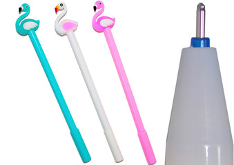 Unusual design pens, write hands, white background, isolated swan