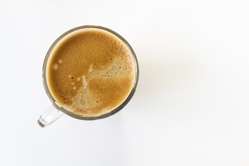 cup of coffee fresh morning espresso top view on white background