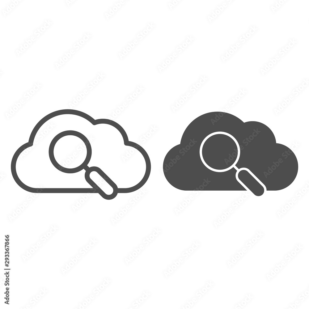 Poster search in cloud line and glyph icon. data searching vector illustration isolated on white. cloud wit