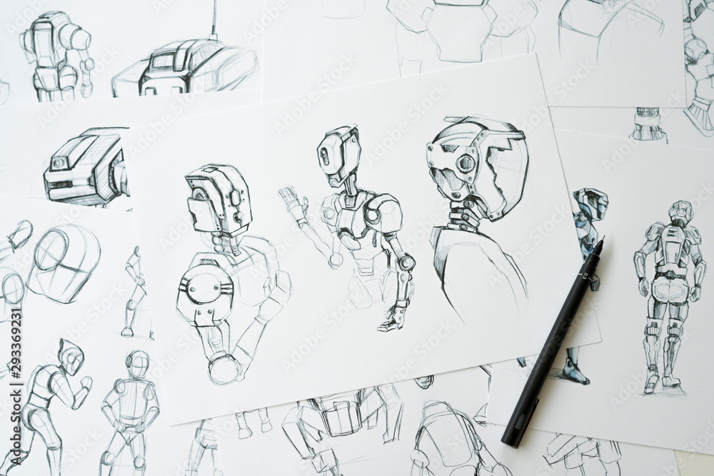 Wall mural animator designer development designing drawing sketching development creating graphic pose characte