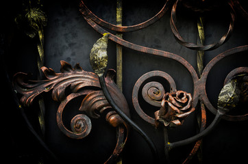 Exquisite forged metal door trim in dark colors