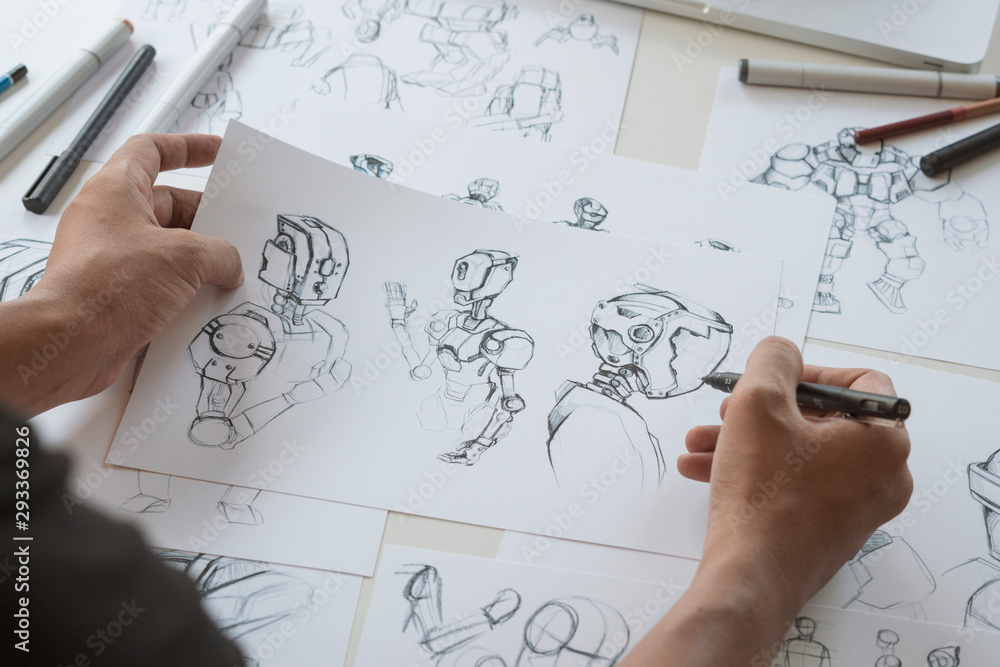 Wall mural animator designer development designing drawing sketching development creating graphic pose characte