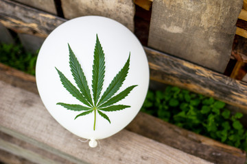 Cannabis leaf on white balloon.
