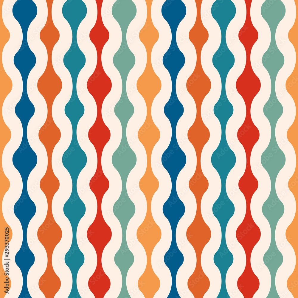 Wall mural retro minimal seamless pattern - colorful nostalgic background design