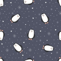 Seamless pattern with cute penguins. Christmas vector print.