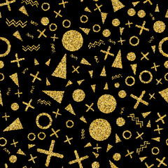 Gold circle seamless background. Circle and graphics elements. Abstract seamless pattern for card, invitation, poster, banner, placard, diary, album, sketch book cover. Golden glitter texture.