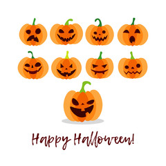 Happy Halloween Card! Pumpkins. Doodle and  brushwork. Can be used for wallpaper, textile, invitation card, wrapping, web page background.