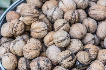 Close-up whole walnut in bulk.