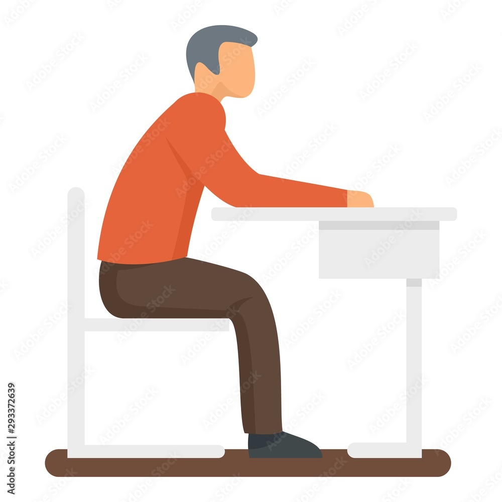 Poster student at desktop icon. flat illustration of student at desktop vector icon for web design
