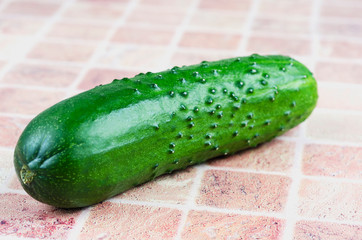 Ripe green cucumber in the kitchen
