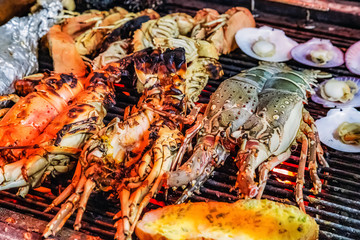 Lobster Barbecue steamed cooking grill Food Background