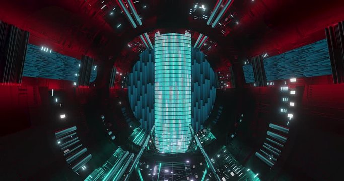 Data center powerful quantum computer futuristic sci-fi computing station sci-fi corridor spaceship 3d rendering