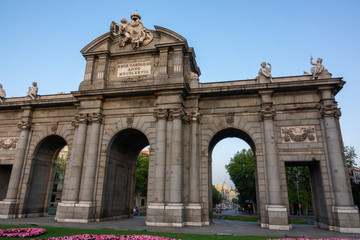 Obraz premium The Alcala Door built in 1778 (Puerta de Alcala) is a gate in the center of Madrid, Spain. It is the landmark of the city.