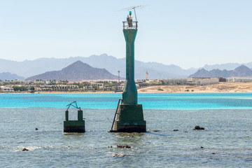 Red sea Tiran island Bay Akaba Light beacon rocks Sharm El Sheikh in Egypt