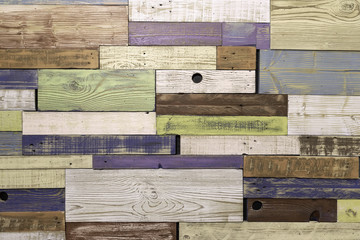 Vintage painted wooden planks of wall, texture. Colorful background, copy space