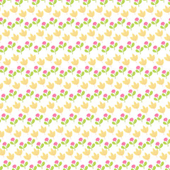 Vector illustration pattern of autumn yellow leaves and cranberries. Autumn branches and wild berries for texture and background.