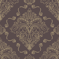 Classic seamless vector pattern. Damask orient brown and golden ornament. Classic vintage background. Orient ornament for fabric, wallpaper and packaging