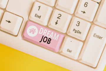 Word writing text Dream Job. Business photo showcasing An act that is paid of by salary and giving...
