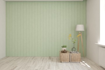 Empty room in white color. Scandinavian interior design. 3D illustration