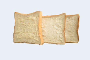 three piece of white bread, isolated on a white background Shoot the focus mode 