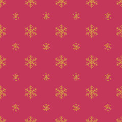 Christmas seamless pattern with gold snowflakes on red background