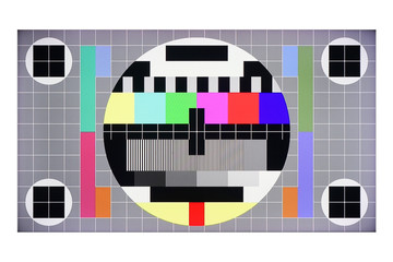 TV screen color test card no signal (with clipping path) isolated on white background