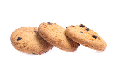 Chocolate chip cookies isolated on white background. Sweet biscuits