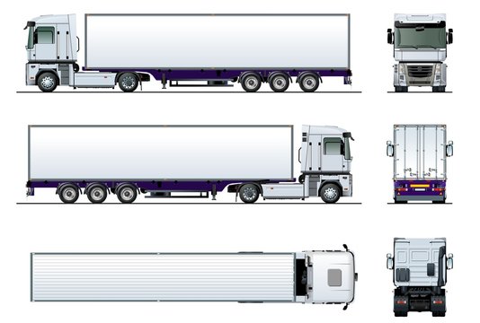 Vector cargo semi truck mockup isolated on white