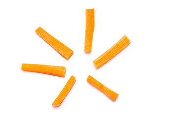 Carrot Sticks, raw Carrot slices isolated on white Background	