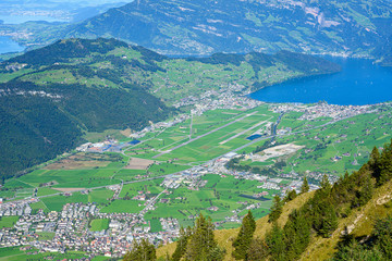 Ebene zwischen Stans und Ennetb&uuml;rgen und Buochs, aus der Sicht des Stanserhorns, Stans, Nidwalden, Schweiz