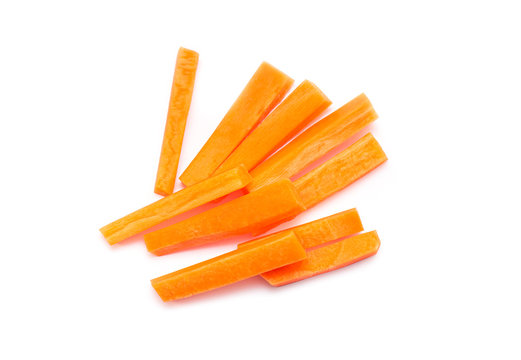 Carrot Sticks, raw Carrot slices isolated on white Background	