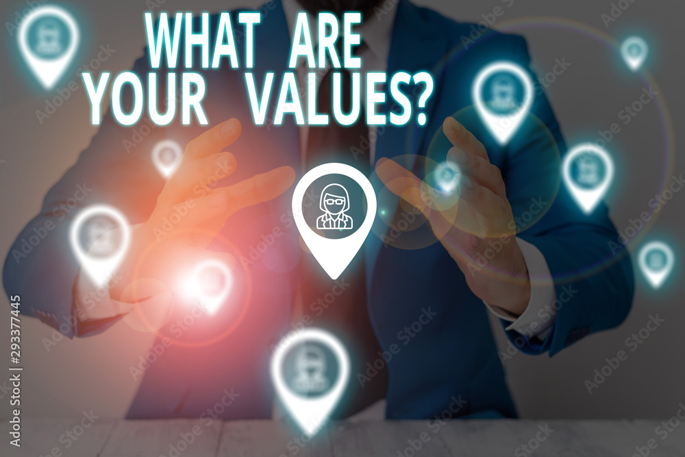 Aufkleber conceptual hand writing showing what are your values question. concept meaning asking someone about 
