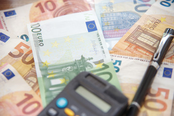 euro money cash business debt public background.Money bills in Euros. Money used to buy in the market, to invest in companies, industries. The banks use it to leave it and earn more money.