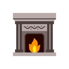 Fireplace fire christmas single color vector icon