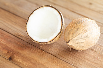 Close up of coconut on wooden background
