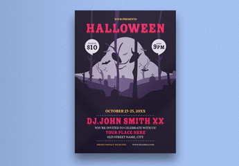 Halloween Party Flyer Layout with Ghost Forest Illustration