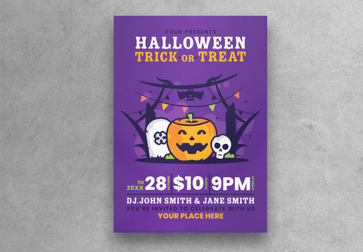 Halloween Party Flyer Layout with Purple Background