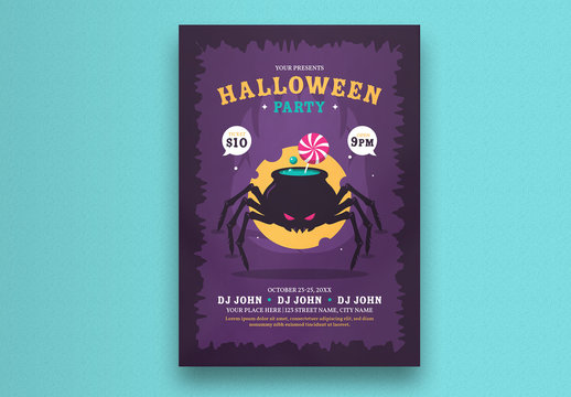 Halloween Party Flyer Layout with Spider Illustration