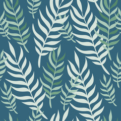 Fototapeta premium Vector seamless floral pattern with branches. Summer blue and green creative wallpapers and art print. For design, textile, decor