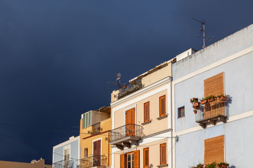 some houses at bad weather Lipari Sicily Italy