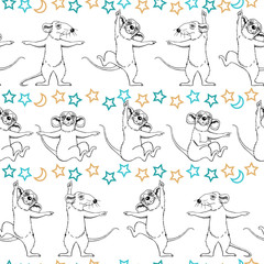 Obraz premium Dancing and sitting rats. Moon and stars