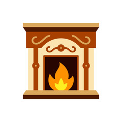 Fireplace fire christmas single color vector icon