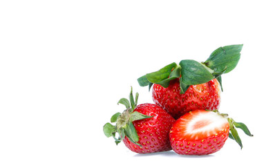 Strawberries with leaves. Isolated on a white background