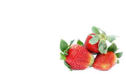 Strawberries with leaves. Isolated on a white background