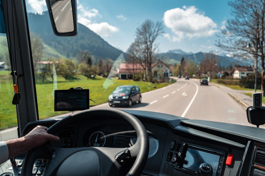 View Through The Driver's Window Of A Bus