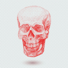 Skull full face from digital dots on transparent background. Pointillism